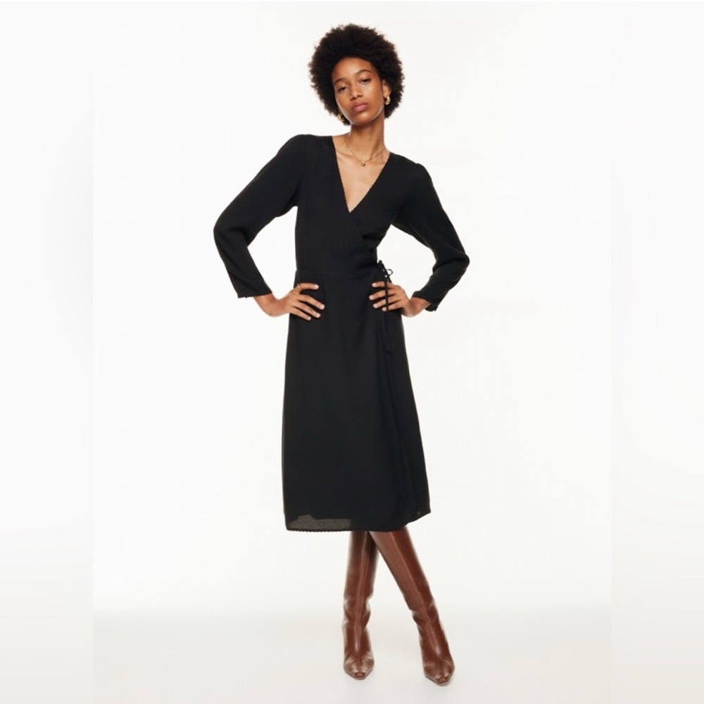 Aritzia Wilfred Sz S Once Black Long Sleeves Minimalist Wrap Midid Dress